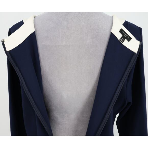 Talbots Dress Plus Size 16W Navy Blue Ivory Stretch Knit Back Zip Midi Career - Picture 13 of 14